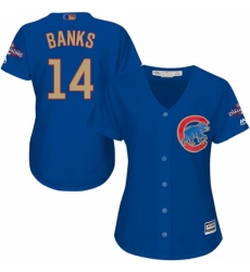 Women's Majestic Chicago Cubs #14 Ernie Banks Authentic Royal Blue 2017 Gold Champion MLB Jersey