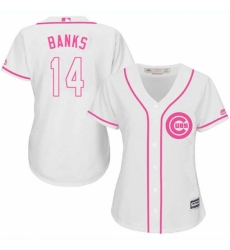 Women's Majestic Chicago Cubs #14 Ernie Banks Replica White Fashion MLB Jersey