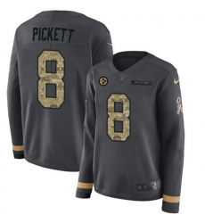 Women's Nike Pittsburgh Steelers #8 Kenny Pickett Anthracite Salute to Service Stitched NFL Limited Therma Long Sleeve Jersey