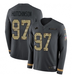 Men's Nike Detroit Lions #97 Aidan Hutchinson Anthracite Salute to Service Stitched NFL Limited Therma Long Sleeve Jersey