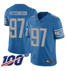Men's Nike Detroit Lions #97 Aidan Hutchinson Blue Team Color Stitched NFL 100th Season Vapor Untouchable Limited Jersey