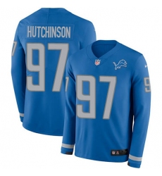Men's Nike Detroit Lions #97 Aidan Hutchinson Blue Team Color Stitched NFL Limited Therma Long Sleeve Jersey