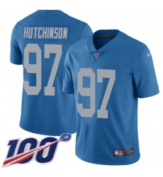 Men's Nike Detroit Lions #97 Aidan Hutchinson Blue Throwback Stitched NFL 100th Season Vapor Untouchable Limited Jersey