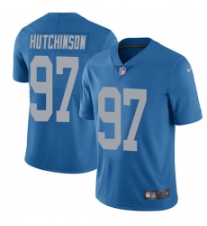 Men's Nike Detroit Lions #97 Aidan Hutchinson Blue Throwback Stitched NFL Vapor Untouchable Limited Jersey