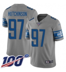 Men's Nike Detroit Lions #97 Aidan Hutchinson Gray Stitched NFL Limited Inverted Legend 100th Season Jersey