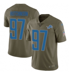 Men's Nike Detroit Lions #97 Aidan Hutchinson Olive Stitched NFL Limited 2017 Salute To Service Jersey