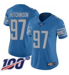 Women's Nike Detroit Lions #97 Aidan Hutchinson Blue Team Color Stitched NFL 100th Season Vapor Untouchable Limited Jersey