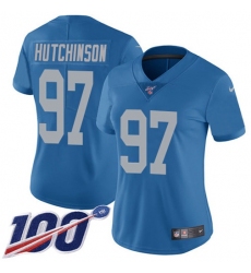 Women's Nike Detroit Lions #97 Aidan Hutchinson Blue Throwback Stitched NFL 100th Season Vapor Untouchable Limited Jersey