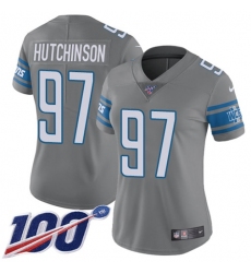 Women's Nike Detroit Lions #97 Aidan Hutchinson Gray Stitched NFL Limited Rush 100th Season Jersey