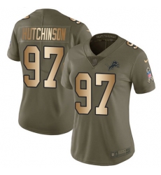 Women's Nike Detroit Lions #97 Aidan Hutchinson Olive-Gold Stitched NFL Limited 2017 Salute To Service Jersey