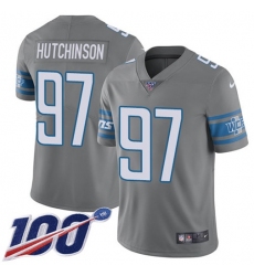 Youth Nike Detroit Lions #97 Aidan Hutchinson Gray Stitched NFL Limited Rush 100th Season Jersey