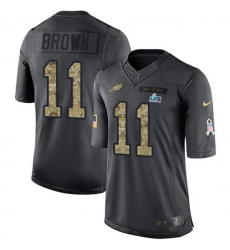 Men's Nike Philadelphia Eagles #11 A.J. Brown Black Super Bowl LVII Patch Stitched NFL Limited 2016 Salute to Service Jersey