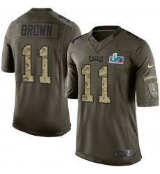 Men's Nike Philadelphia Eagles #11 A.J. Brown Green Super Bowl LVII Patch Stitched NFL Limited 2015 Salute to Service Jersey