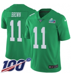 Men's Nike Philadelphia Eagles #11 A.J. Brown Green Super Bowl LVII Patch Stitched NFL Limited Rush 100th Season Jersey