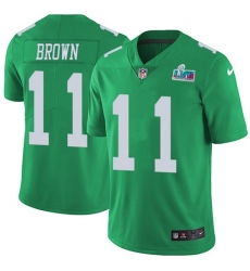 Men's Nike Philadelphia Eagles #11 A.J. Brown Green Super Bowl LVII Patch Stitched NFL Limited Rush Jersey