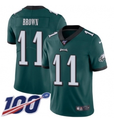 Men's Nike Philadelphia Eagles #11 A.J. Brown Green Team Color Stitched NFL 100th Season Vapor Untouchable Limited Jersey