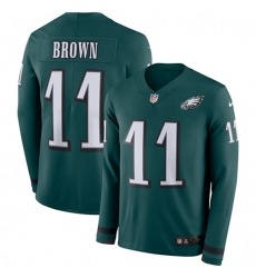 Men's Nike Philadelphia Eagles #11 A.J. Brown Green Team Color Stitched NFL Limited Therma Long Sleeve Jersey