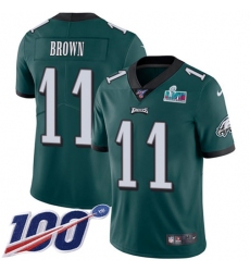 Men's Nike Philadelphia Eagles #11 A.J. Brown Green Team Color Super Bowl LVII Patch Stitched NFL 100th Season Vapor Untouchable Limited Jersey