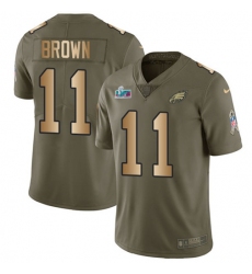 Men's Nike Philadelphia Eagles #11 A.J. Brown Olive-Gold Super Bowl LVII Patch Stitched NFL Limited 2017 Salute To Service Jersey