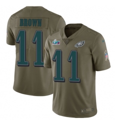 Men's Nike Philadelphia Eagles #11 A.J. Brown Olive Super Bowl LVII Patch Stitched NFL Limited 2017 Salute To Service Jersey