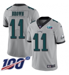 Men's Nike Philadelphia Eagles #11 A.J. Brown Silver Super Bowl LVII Patch Stitched NFL Limited Inverted Legend 100th Season Jersey
