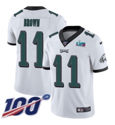 Men's Nike Philadelphia Eagles #11 A.J. Brown White Super Bowl LVII Patch Stitched NFL 100th Season Vapor Untouchable Limited Jersey