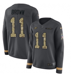Women's Nike Philadelphia Eagles #11 A.J. Brown Anthracite Salute to Service Stitched NFL Limited Therma Long Sleeve Jersey