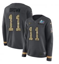 Women's Nike Philadelphia Eagles #11 A.J. Brown Anthracite Salute to Service Super Bowl LVII Patch Stitched NFL Limited Therma Long Sleeve Jersey