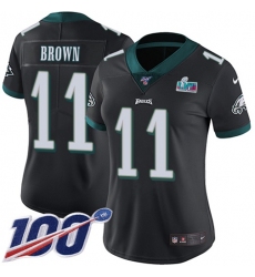 Women's Nike Philadelphia Eagles #11 A.J. Brown Black Alternate Super Bowl LVII Patch Stitched NFL 100th Season Vapor Untouchable Limited Jersey
