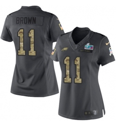 Women's Nike Philadelphia Eagles #11 A.J. Brown Black Super Bowl LVII Patch Stitched NFL Limited 2016 Salute to Service Jersey