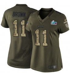 Women's Nike Philadelphia Eagles #11 A.J. Brown Green Super Bowl LVII Patch Stitched NFL Limited 2015 Salute to Service Jersey
