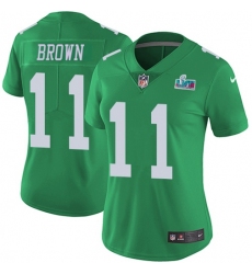 Women's Nike Philadelphia Eagles #11 A.J. Brown Green Super Bowl LVII Patch Stitched NFL Limited Rush Jersey