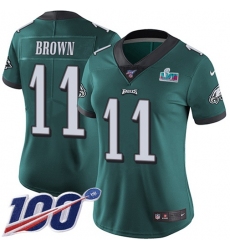 Women's Nike Philadelphia Eagles #11 A.J. Brown Green Team Color Super Bowl LVII Patch Stitched NFL 100th Season Vapor Untouchable Limited Jersey