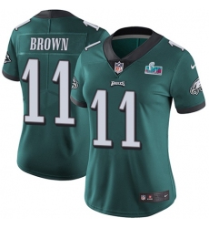 Women's Nike Philadelphia Eagles #11 A.J. Brown Green Team Color Super Bowl LVII Patch Stitched NFL Vapor Untouchable Limited Jersey