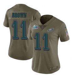 Women's Nike Philadelphia Eagles #11 A.J. Brown Olive Super Bowl LVII Patch Stitched NFL Limited 2017 Salute To Service Jersey