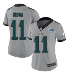 Women's Nike Philadelphia Eagles #11 A.J. Brown Silver Super Bowl LVII Patch Stitched NFL Limited Inverted Legend Jersey
