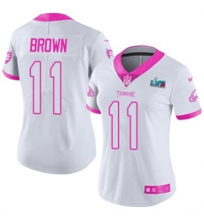 Women's Nike Philadelphia Eagles #11 A.J. Brown White-Pink Super Bowl LVII Patch Stitched NFL Limited Rush Fashion Jersey