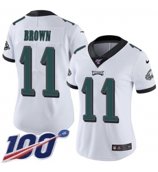 Women's Nike Philadelphia Eagles #11 A.J. Brown White Stitched NFL 100th Season Vapor Untouchable Limited Jersey
