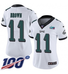 Women's Nike Philadelphia Eagles #11 A.J. Brown White Super Bowl LVII Patch Stitched NFL 100th Season Vapor Untouchable Limited Jersey