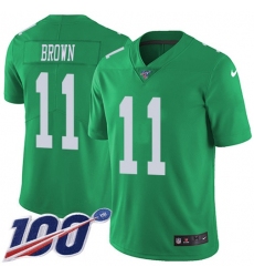 Youth Nike Philadelphia Eagles #11 A.J. Brown Green Stitched NFL Limited Rush 100th Season Jersey