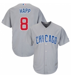 Men's Majestic Chicago Cubs #8 Ian Happ Replica Grey Road Cool Base MLB Jersey
