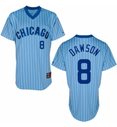 Men's Majestic Chicago Cubs #8 Andre Dawson Replica Blue/White Strip Cooperstown Throwback MLB Jersey