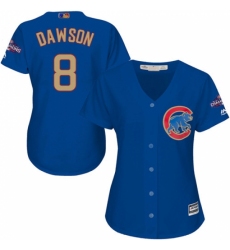 Women's Majestic Chicago Cubs #8 Andre Dawson Authentic Royal Blue 2017 Gold Champion MLB Jersey