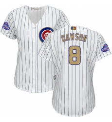 Women's Majestic Chicago Cubs #8 Andre Dawson Authentic White 2017 Gold Program MLB Jersey