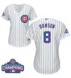 Women's Majestic Chicago Cubs #8 Andre Dawson Authentic White Home 2016 World Series Champions Cool Base MLB Jersey