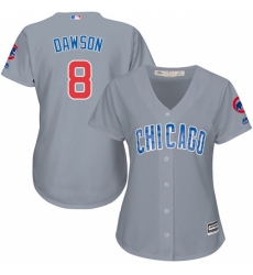 Women's Majestic Chicago Cubs #8 Andre Dawson Replica Grey Road MLB Jersey