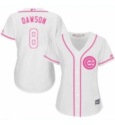 Women's Majestic Chicago Cubs #8 Andre Dawson Replica White Fashion MLB Jersey