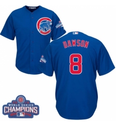 Youth Majestic Chicago Cubs #8 Andre Dawson Authentic Royal Blue Alternate 2016 World Series Champions Cool Base MLB Jersey
