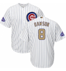 Youth Majestic Chicago Cubs #8 Andre Dawson Authentic White 2017 Gold Program Cool Base MLB Jersey