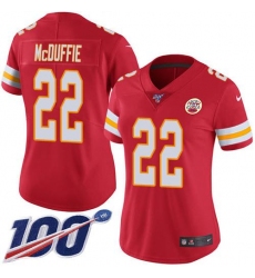 Women's Nike Kansas City Chiefs #22 Trent McDuffie Red Team Color Stitched NFL 100th Season Vapor Limited Jersey